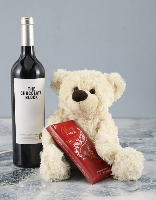 Cream Teddy and Chocolate Block Hamper (Small)