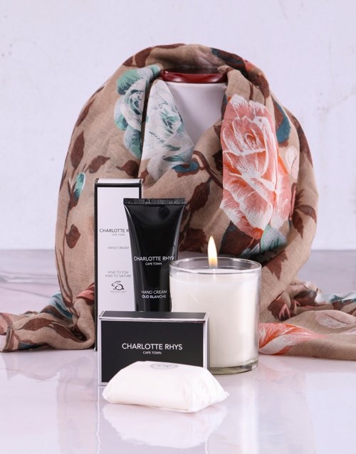 Charlotte Rhys Pamper Box And Beige Floral Scarf (Stone Set 1)