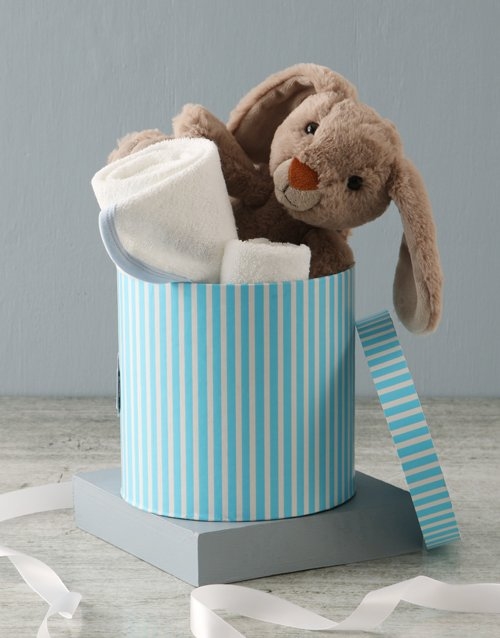 Bunny And Baby Blue Bath Time Hat Box Hamper