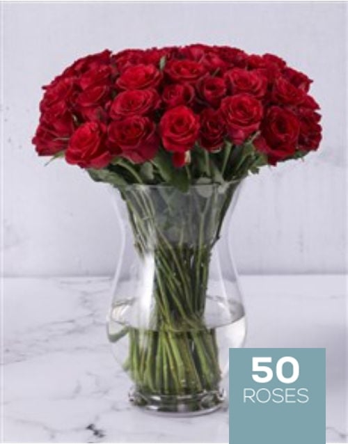Roses in a Hurricane Vase (50Roses)