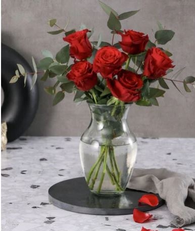 Red Roses In Clear Carafe Vase