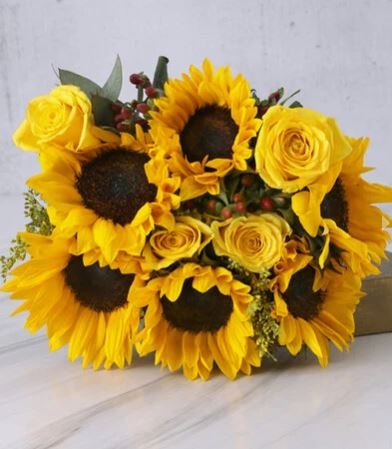 Sunflower and Gum Leaf Bouquet (Bouquet)