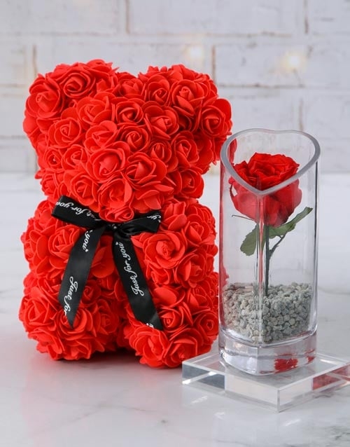 Single Red Rose And Teddy
