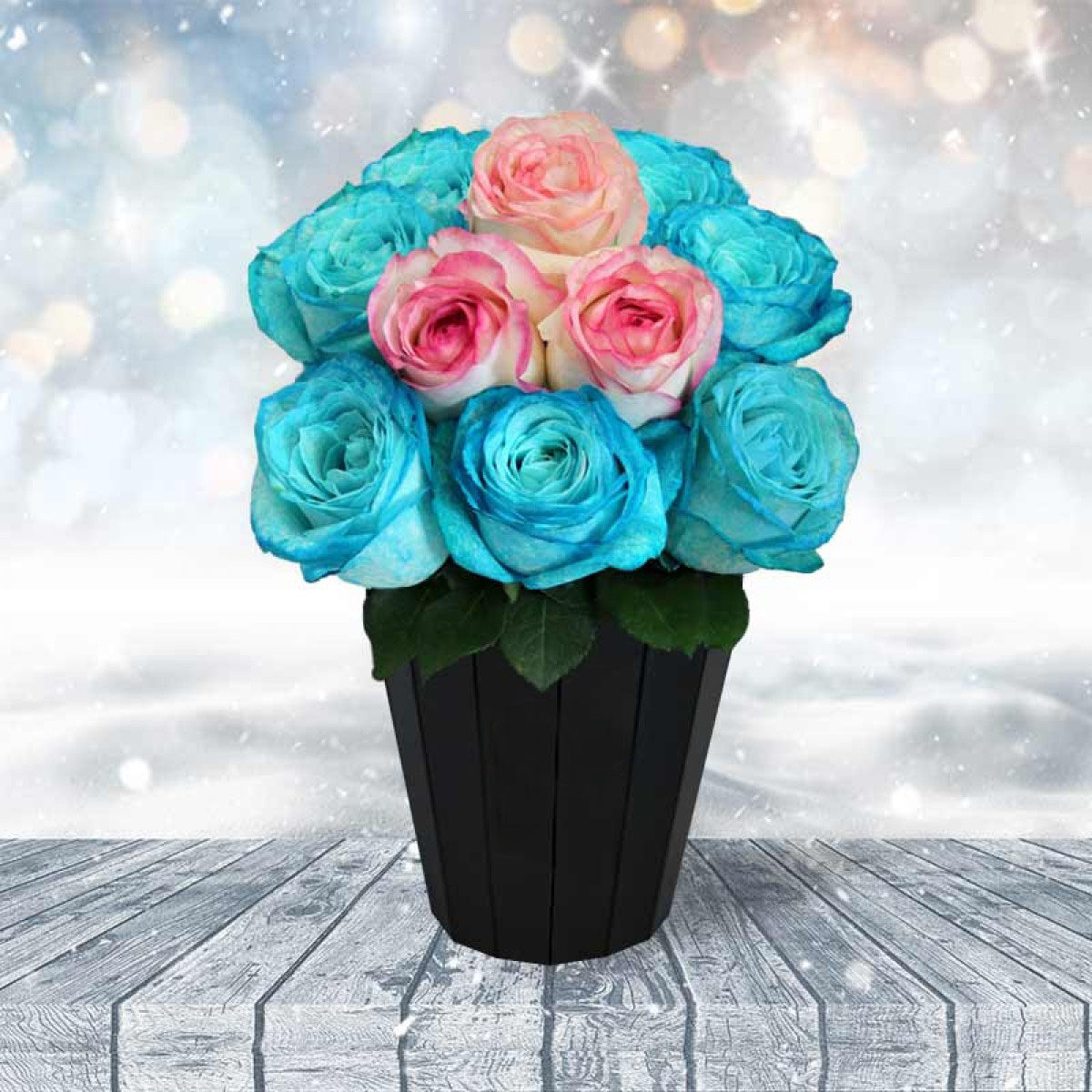 Bouquet Of Roses And Blue Color (9 Branches)