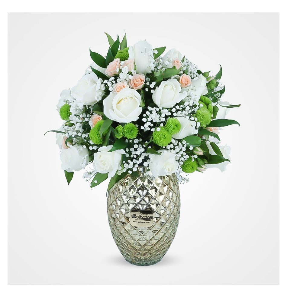 Kara Roses and Gypsophila Vase