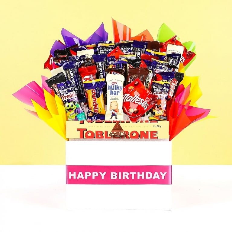 Large Happy Birthday Chocolate Bouquet - Hot Pink