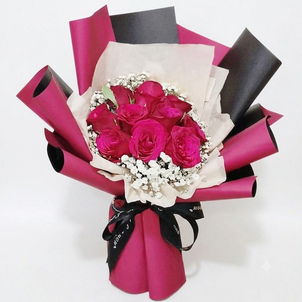 10 pcs. Deep Pink Roses in Bouquet