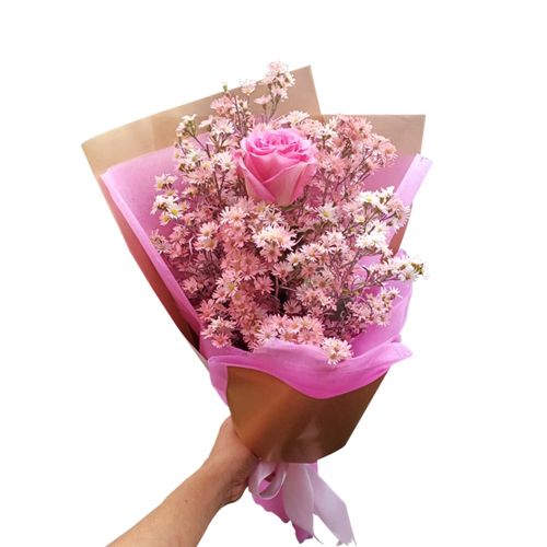 Single Soft Pink Rose in Bouquet