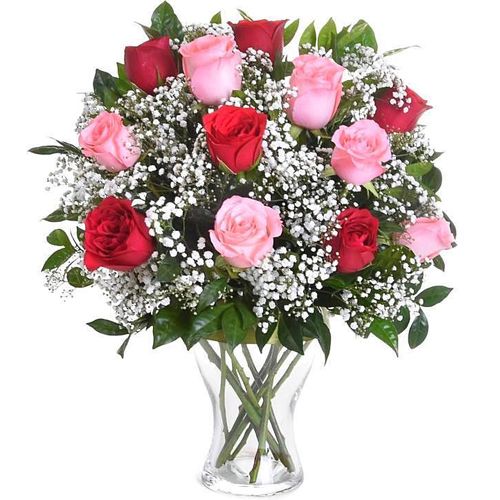 12 Stems Fresh Mixed Roses in Vase