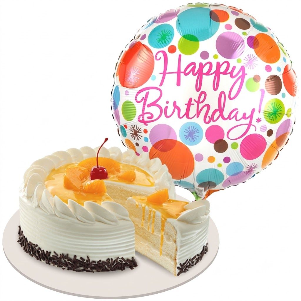 Peach Mango Cake with Birthday Balloon