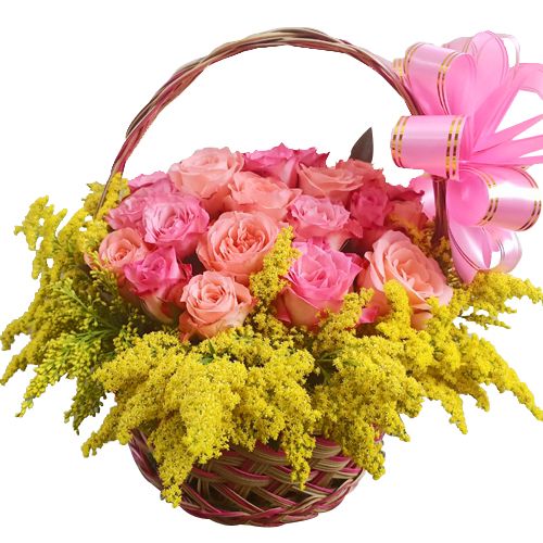 1 Dozen Pink Color Roses in Basket