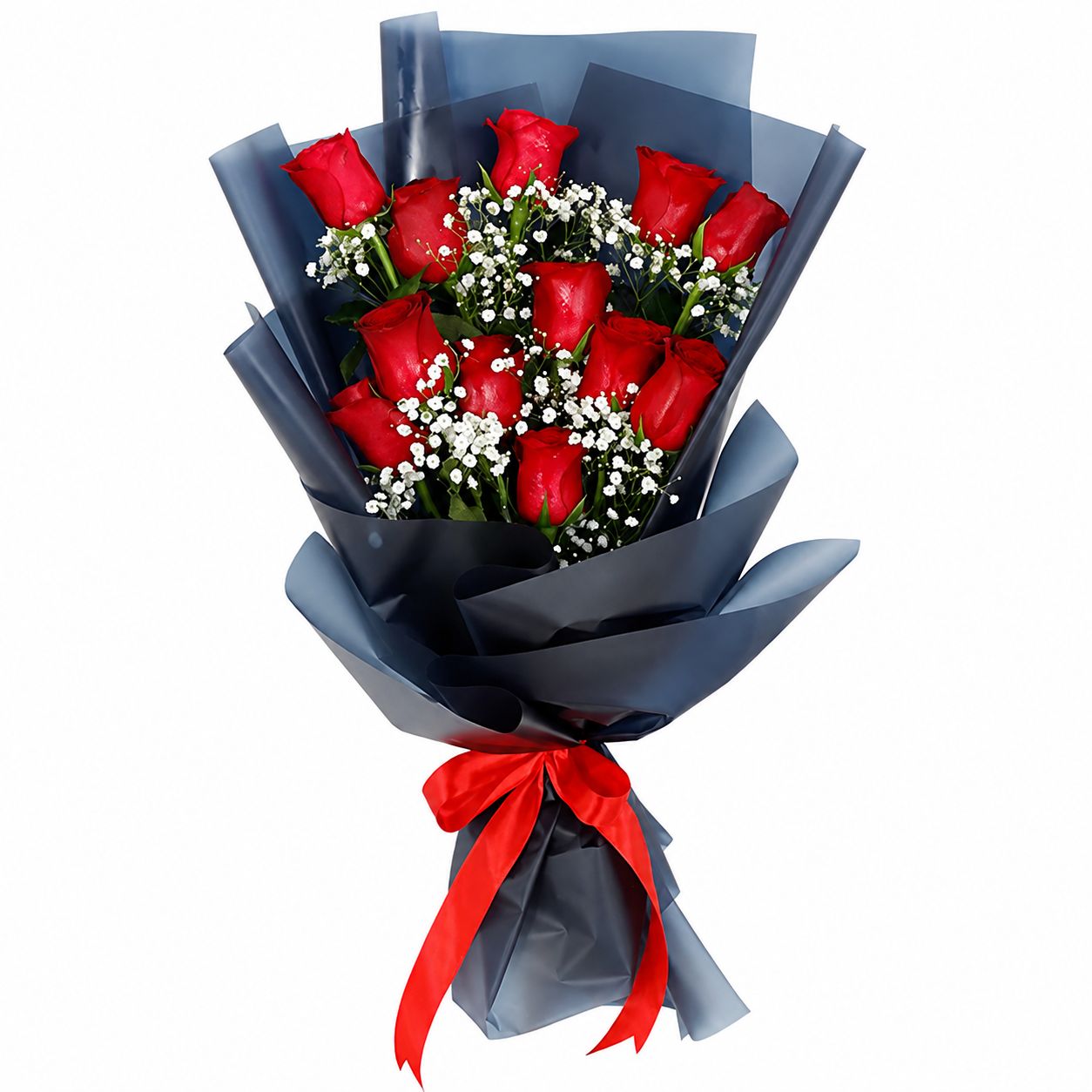Acquaintance 12 Red Roses with Green Leaves