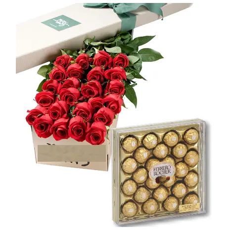 24 Red Roses Box with 24pcs Ferrero Chocolate#37