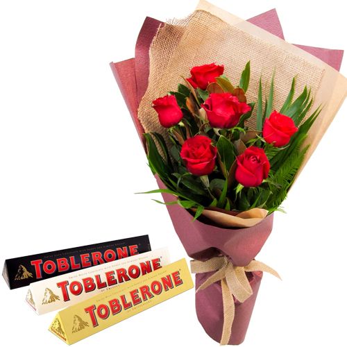 Half Dozen Red Rose with Toblerone Chocolate