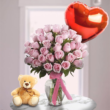 Unique Moments (12 Roses + Balloon + Teddy Bear)