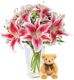 Special Occasion (6 Lily Stems + Teddy Bearus)