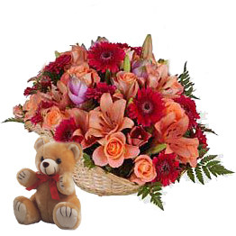 Fidelity (12 Roses + 6 Gerberas + 2 Lilies + Teddy Bearus)