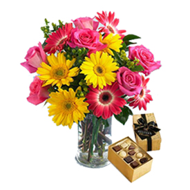 I Love You (9 Gerberas+12 Roses+Chocolatesus)