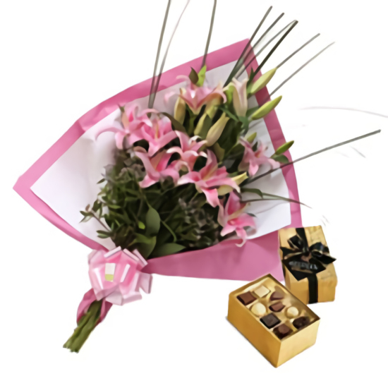 Lilies For Her (6 Lily Stems + Box Of Chocolatesus)