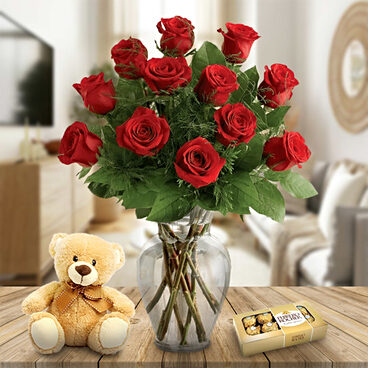 Lover`S Passion (12 Roses + Teddy Bear)