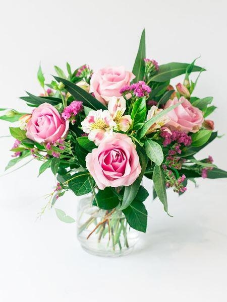 Pink Roses in a Glass Vase (Small (6 Roses) (As Shown))