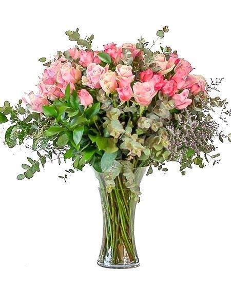 Pink or Pastel Rose Vase (Small (12 Roses))