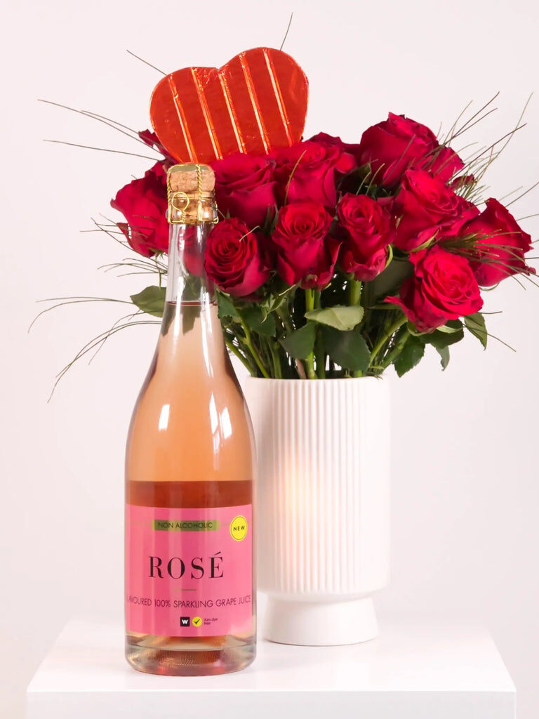 Dozen Red Rose Bouquet with Heart Chocolate & Sparkling Grape Juice (Single (12 Roses))