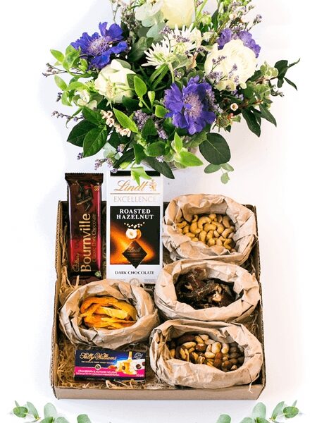 Thoughts and Thanks - Indulgent Snack Box (with Flowers)