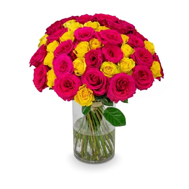 Bouquet of pink and yellow roses – Enzo (11 Stems)