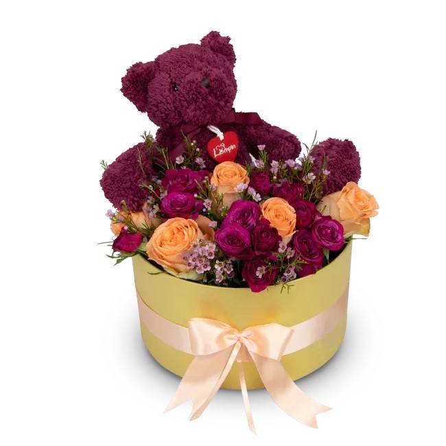 Box of flowers – Pink Teddy (Medium)