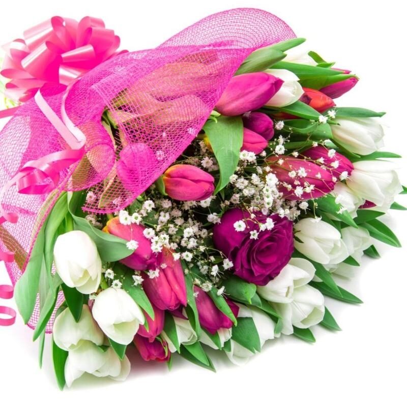 Queen Rose Among Tulips Bouquet