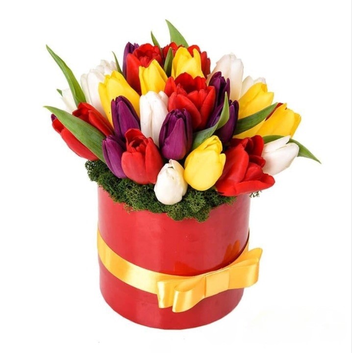 Love's Wonder - 25 Tulips in Luxury Hat Box (regular - fresh, quality flowers)