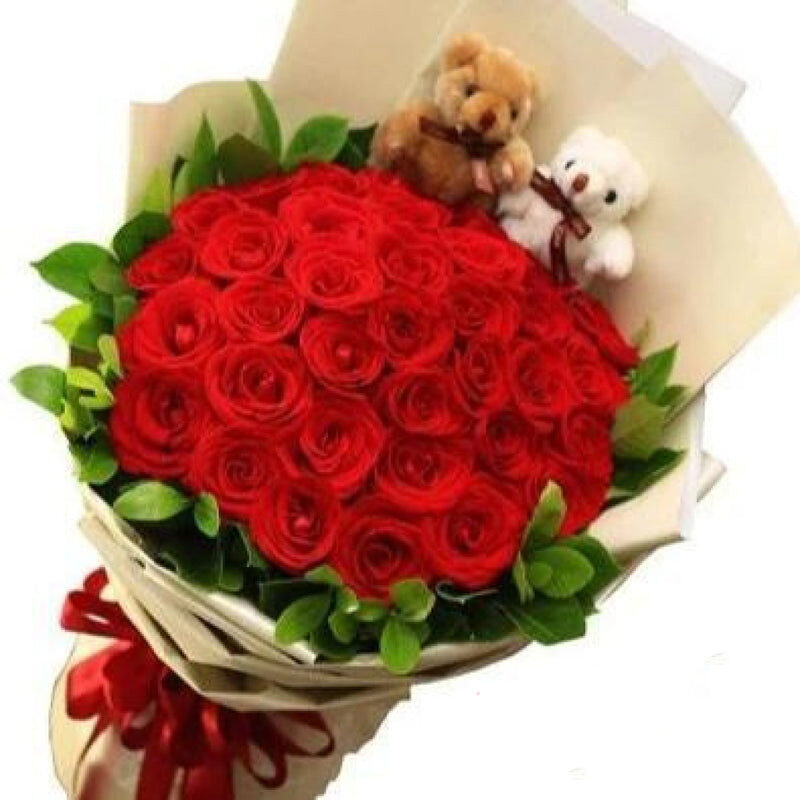 Exclusive Ruby Rose Bouquet with Bears