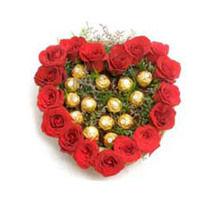 Ferrero Rocher With Roses (24 pc Ferrero Rocher With 30 Red Roses)