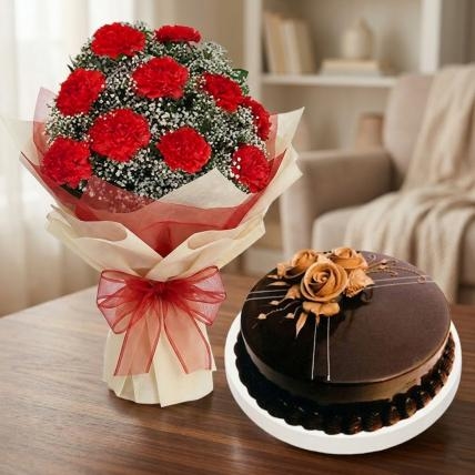 Red Carnation and  Cake (12 Carnation with 1/2 Kg Pineapple Cake)