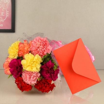 Mixed Carnation Bouquet and Card (10 Flower and Card)