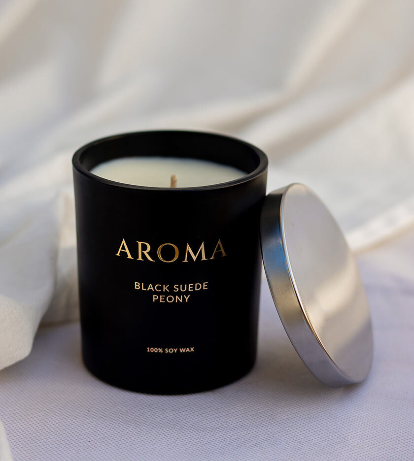 Black Suede Peony Candle by