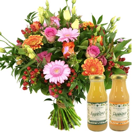 Pink - orange bouquet + Olmenhorst juices (Orange - pink medium bouquet + 2 Olmenhorst juices)