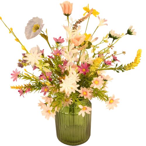 Artificial flower field bouquet including glass vase (Artificial flower field bouquet including colored glass vase)