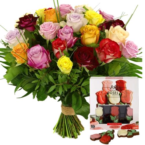 Mixed roses + chocolate roses (Mixed roses 10 pieces + chocolate roses)
