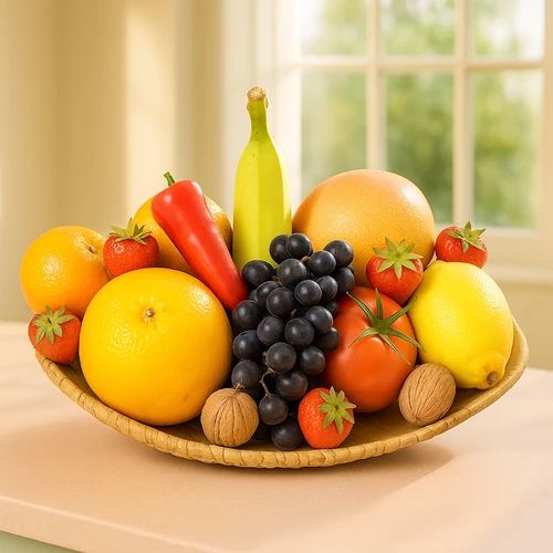 Pick-your-own fruit in fruit bowl L 30cm x W 22cm (Picking fruit bowl on a wooden tray)