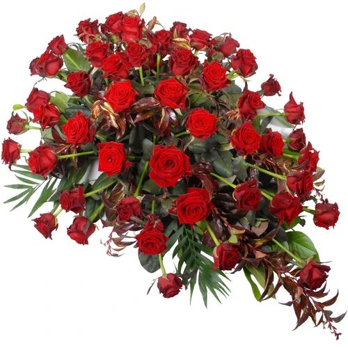 Funeral arrangement with red roses (Teardrop-shaped funeral arrangement approx 75cm red roses)