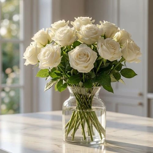 15 White roses (15 White rose with leaf material)