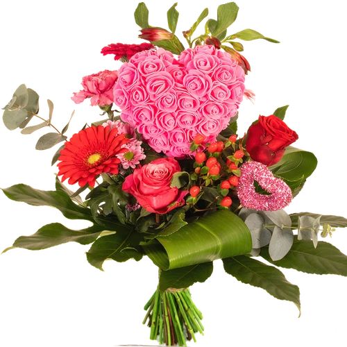 Pink - red heart bouquet "Rudy" (Valentines heart bouquet medium pink - red)