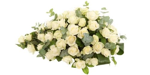 Funeral arrangement 70 - 80 - 90 cm white roses (Teardrop funeral arrangement with only white roses approx 70 cm)