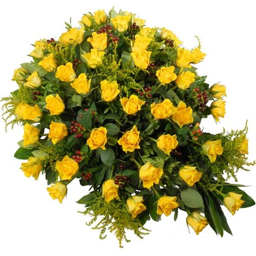 Funeral arrangement with yellow roses (Oval funeral arrangement approx 75cm yellow roses)