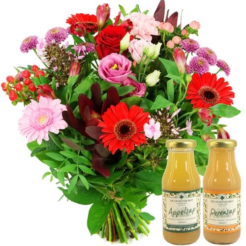 Combo deal bouquet + Olmenhorst juices (Small bouquet value red + 2 Olmenhorst juices)