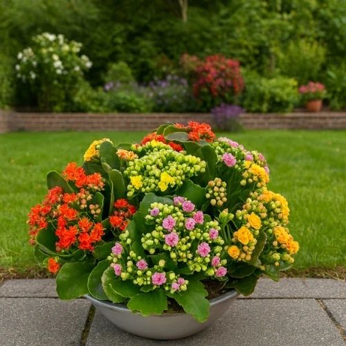 Flowering summer plants indoors & outdoors (Flowering succulents in a bowl)