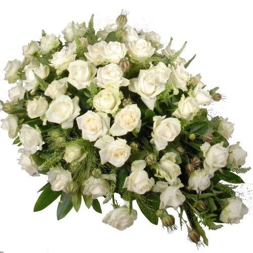 Funeral arrangement with white roses (Mourning Biedermeier approx 45cm White - Purple)
