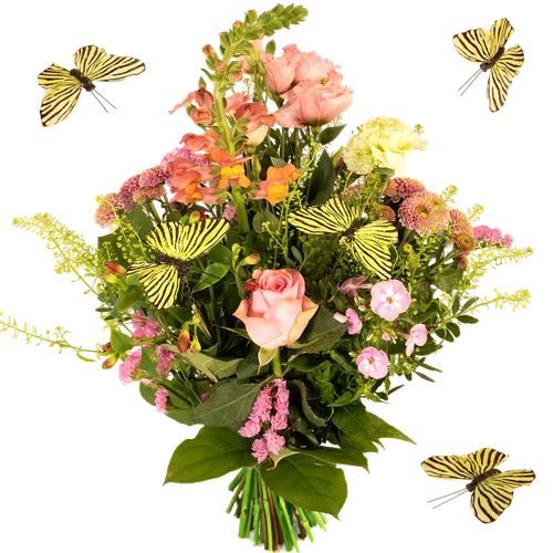Unique Hand-picked Bouquet with Butterflies Pink - green (Butterfly picking bouquet small pink - green)